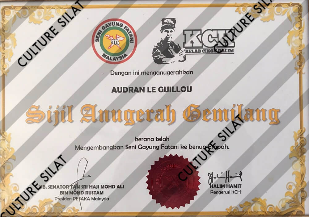 Cikgu Audran Le Guillou - Sijil Anugerah Gemilang