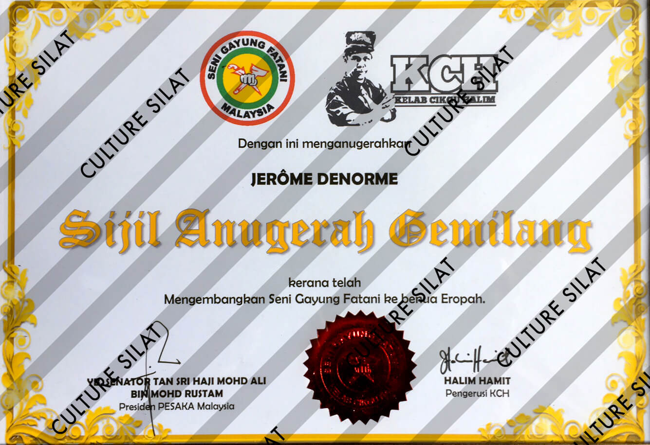 Cikgu Jerome Denorme - Sijil Anugerah Gemilang